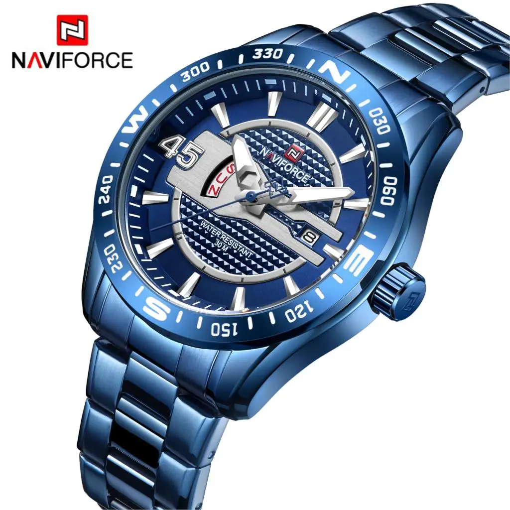 NAVIFORCE мужские часы люксовый бренд нержавеющая сталь синие кварцевые спортивные