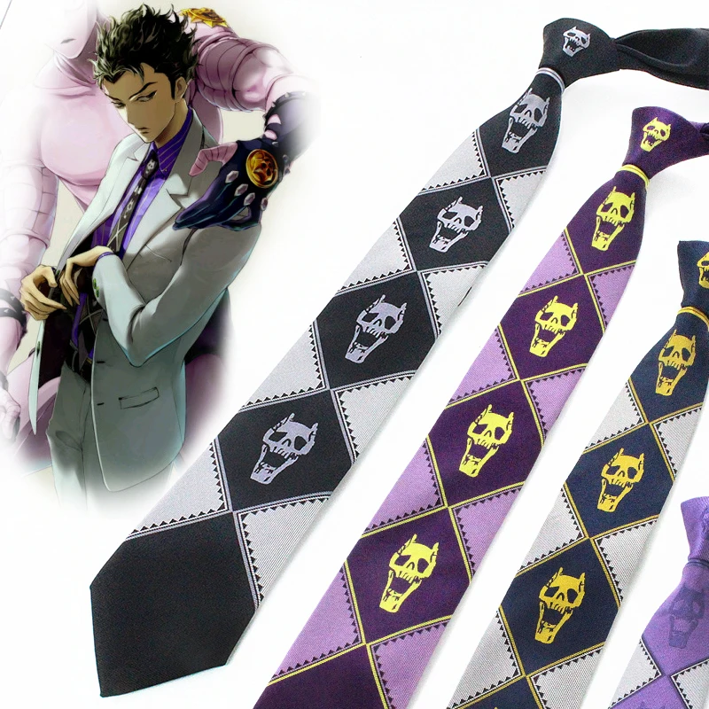 Corbata de Anime japonés JoJo Bizarre Adventure para Cosplay, corbata del asesino de la Reina de los cielos, puerta, Shelly, Yoshikage, accesorios de Calavera, Jacquard para el cuello