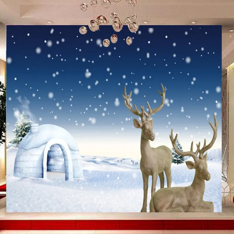 Dropship Colomac Custom Wallpaper Elk Sika Deer Winter Snow Scene for Kids Room Wall Mural Papel Tapiz Para Pared | Обустройство дома