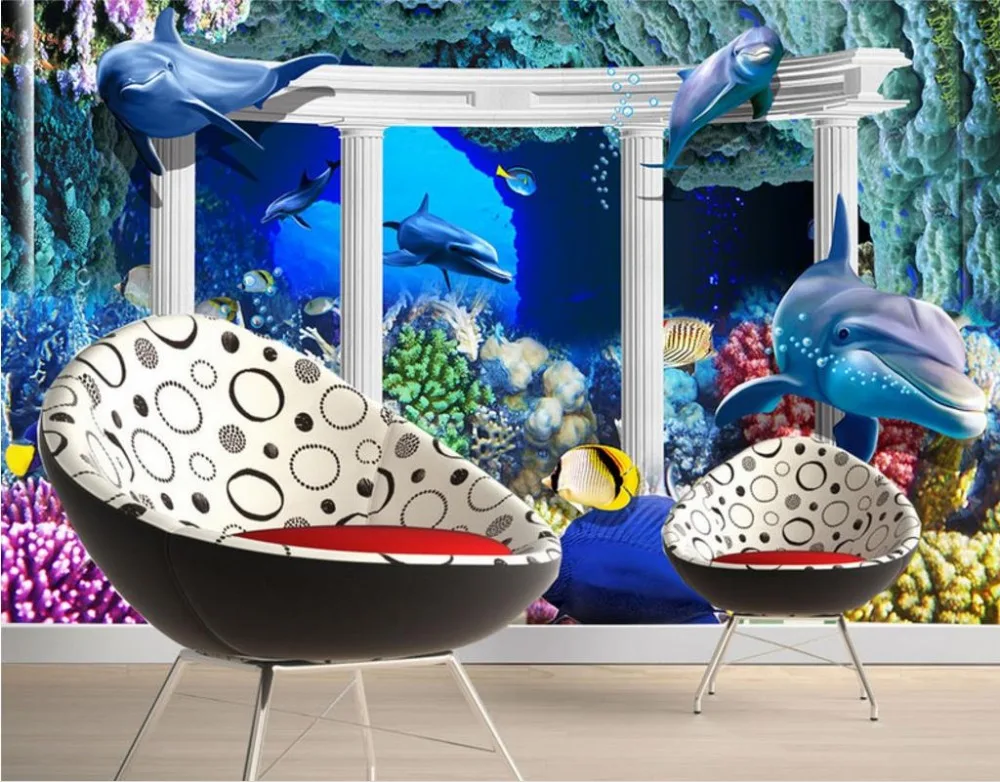3D обои подводный мир Дельфин для детской комнаты большой дворец Коралл настенная