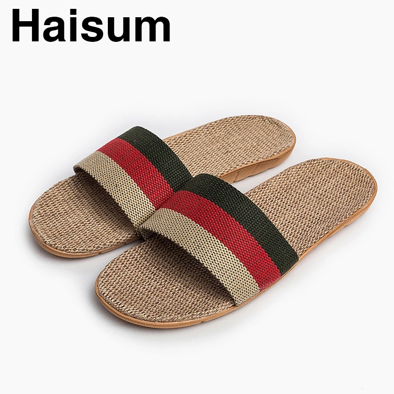 Haisum/мужские летние льняные домашние сандалии на плоской нескользящей подошве с полосками; коллекция года; zapatos hombre Pantufas; H-8821