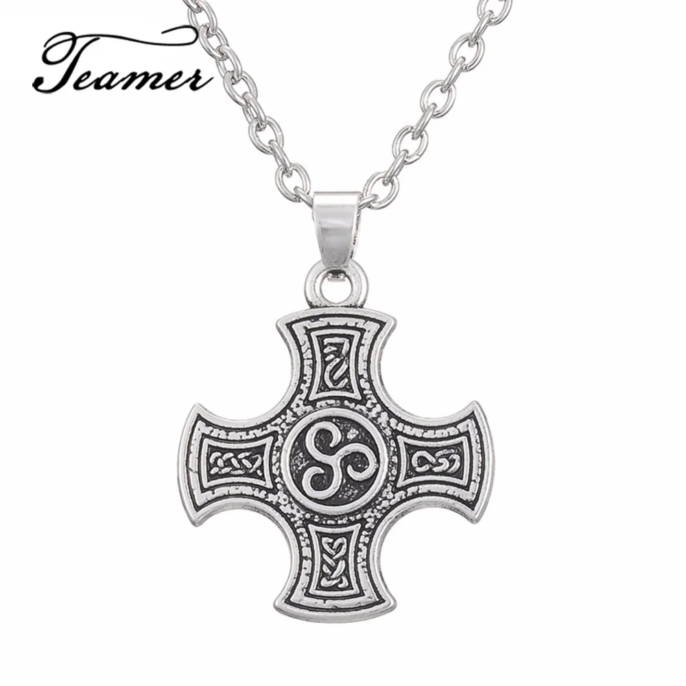 Teamer модные Античный Серебристый Викинг норвежский Руна крест кулон KnotWork