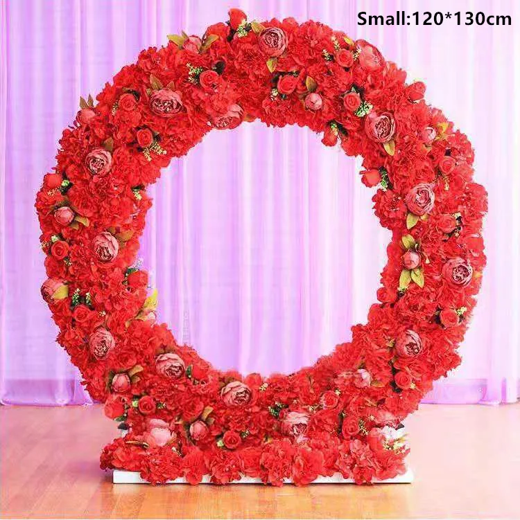Red small Подгонянная Новая Железная Арка+ цветы DIY свадебный реквизит дорога свинцовый сценический фон Декор железная Арка подставка с шелком искусственные цветы - Цвет: Red small