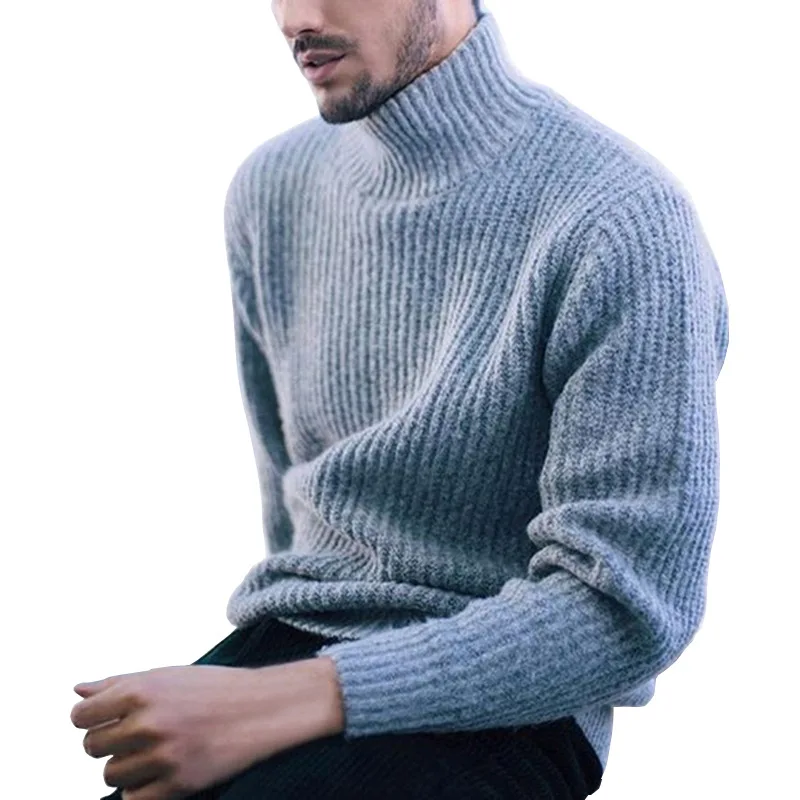

2019 hot style pure color long sleeve joker high collar men sweater fashion high collar to keep warm
