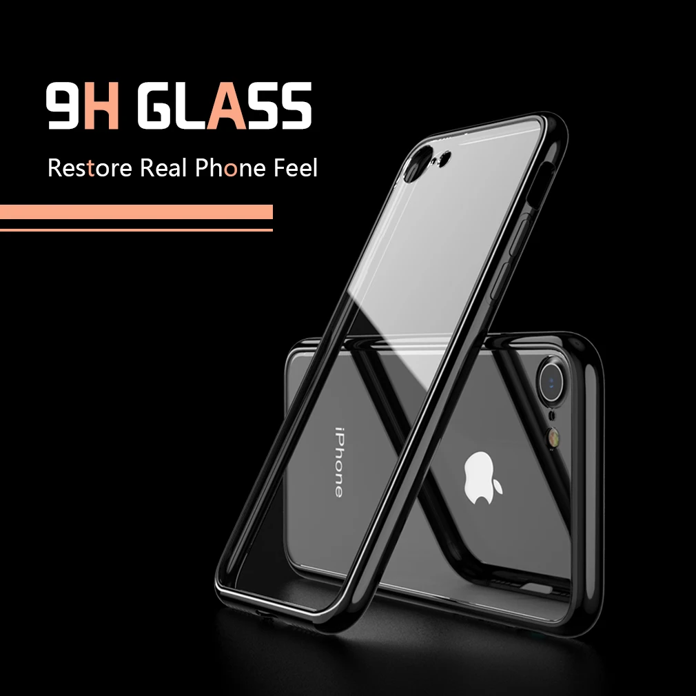 Стекло чехол для Iphone 7 8 X плюс черный мягкий силикон + стекло HD бренд закаленное Coque