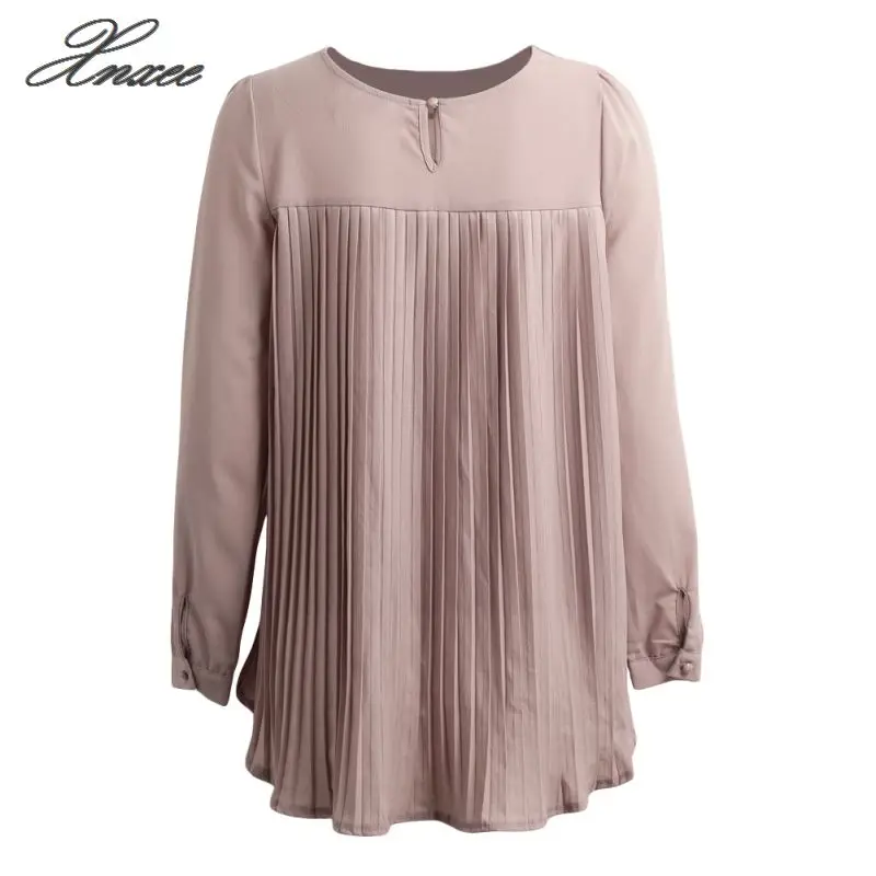 

Women Chiffon Blouse Pleated Back O-Neck Long Sleeve Asymmetric Loose Casual 5XL Plus Size Shirt Top 2020