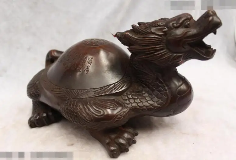 

Free shipping S02988 6"Chinese Purple Bronze carved excellent lifelike Dragon tortoise Statue