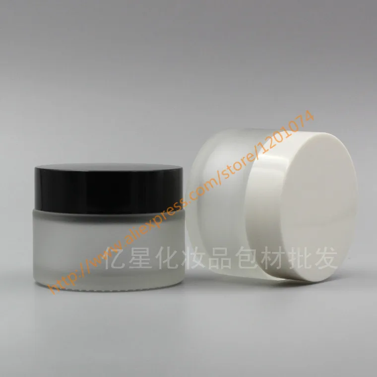 Прозрачная Матовая Стеклянная банка для крема 30 г с белой/черной пластиковой