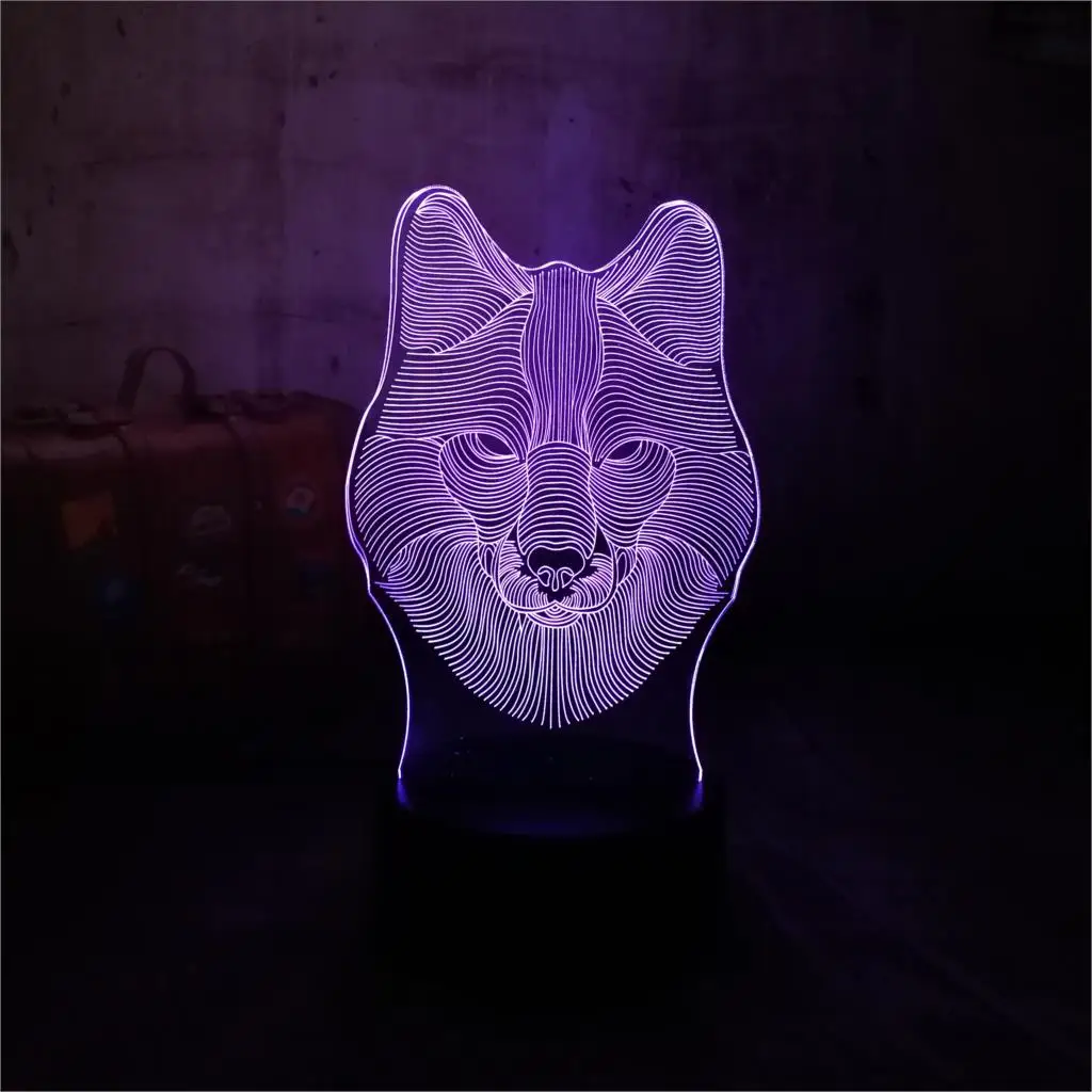 Крутая 3D Светодиодная настольная лампа с изображением зверя волка USB 7 цветов