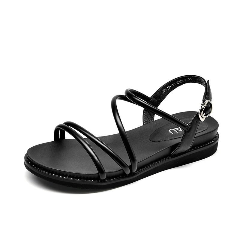 Black BeauToday/Босоножки на платформе для женщин из овечьей кожи с пряжкой на ремешке со стразами; летние женские туфли на танкетке; обувь ручной работы; 32117 - Цвет: Black