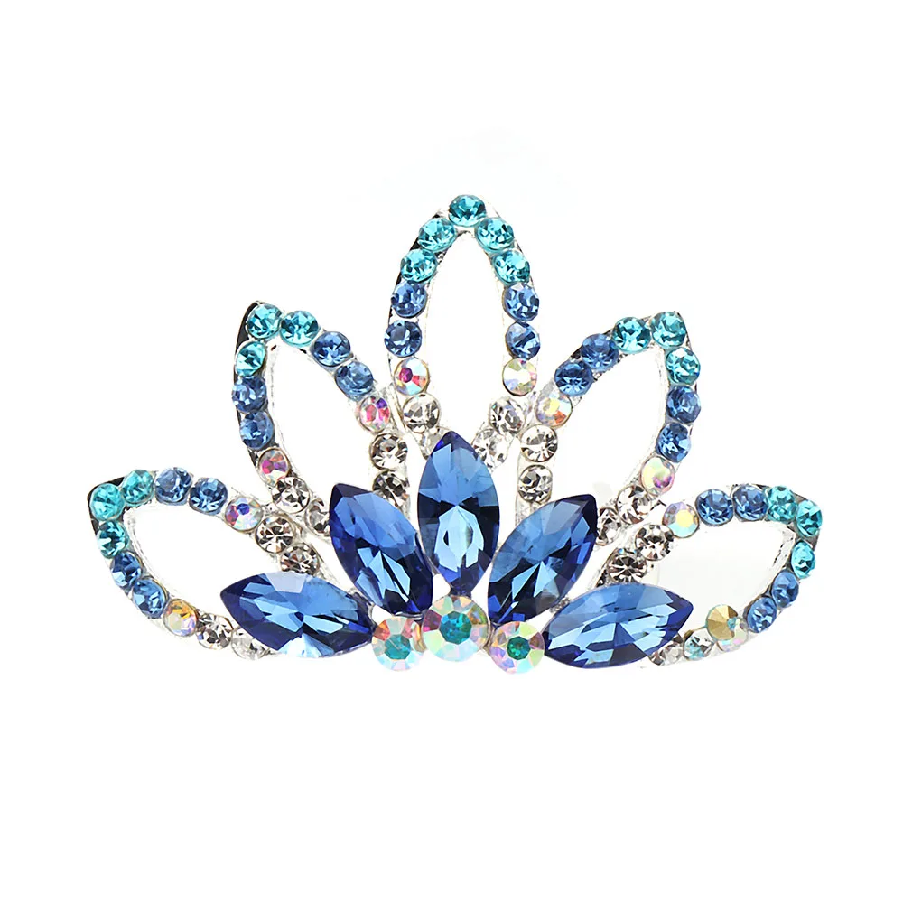 blue Модные женские милые цветочные хрустальные корона принцессы из страз волосы гребешок диадема для заколки для девочек шпилька аксессуары для волос - Цвет: blue