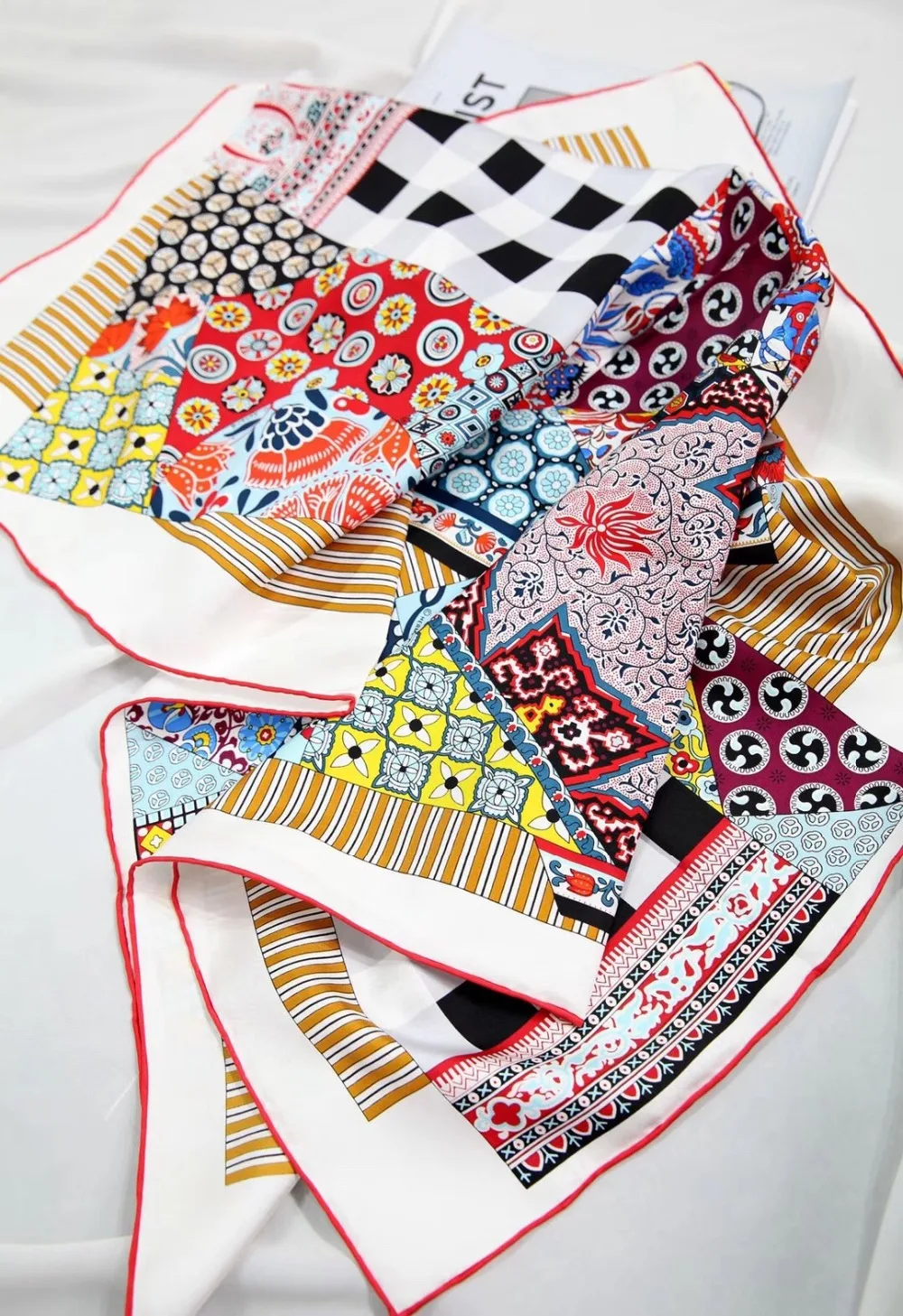 Женский шарф с классическим принтом 100% чистый шелк саржа ручная работа на весну и