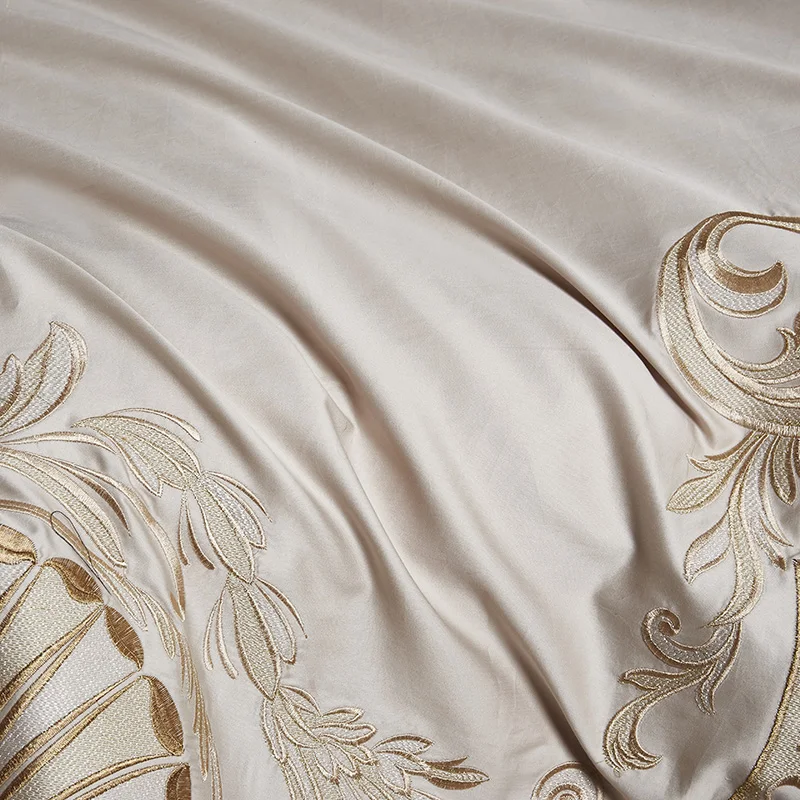 

Beige Gorgeous Bedding Sets Egyptian Long-Staple Cotton European Style Embroidery Home Textiles Duvet Cover+BedSheet+Pillowcases