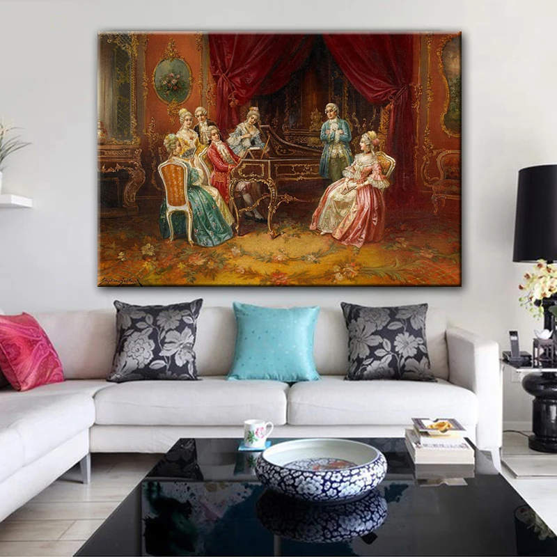 Классическая Музыкальная фигура дворца вечерние картины маслом печать на холсте