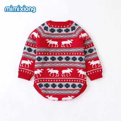 Рождественские красные комбинезоны для малышей милые вязаные в полоску с оленем