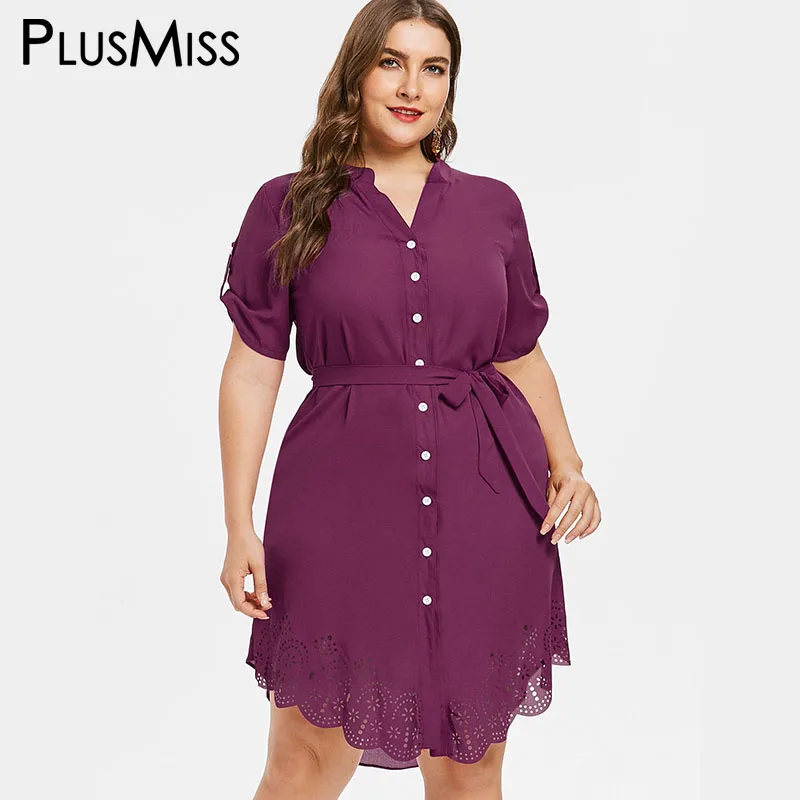 Plusmiss плюс Размеры черный футболка с коротким рукавом платье поясом 5XL женские