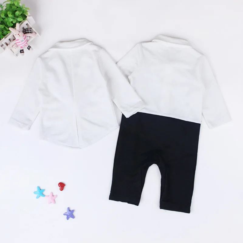 Newborn Fashion Gentleman Baby Boys Clothing Sets Kid infant White Small Suit+Rompers+Bowknot 3Pcs Suit Cotton Casual Clothes | Детская