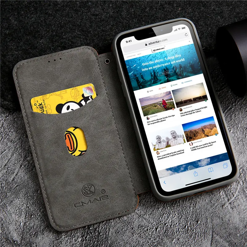 Кожаный магнитный чехол книжка с бумажником для iPhone 11 Pro Max карманом карт и