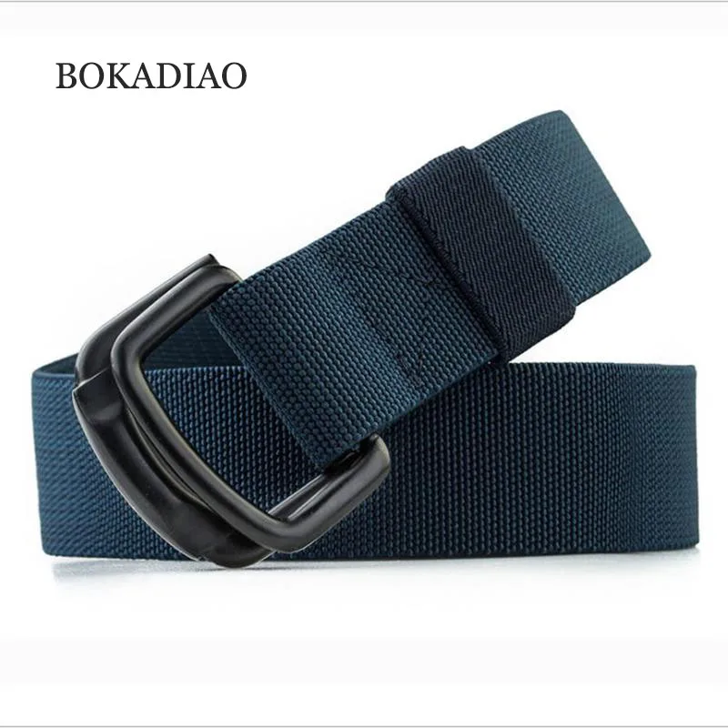 BOKADIAO New men&women nylon elastic belt Double Ring buckle Stretch Canvas belt luxury jeans belts for men waistband strap male