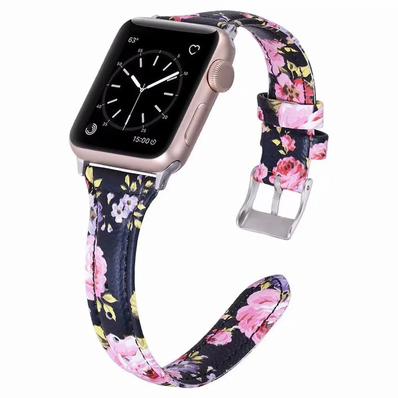 Модный повседневный тонкий ремешок из натуральной кожи для Apple Watch 1 2 3 4 Цветной