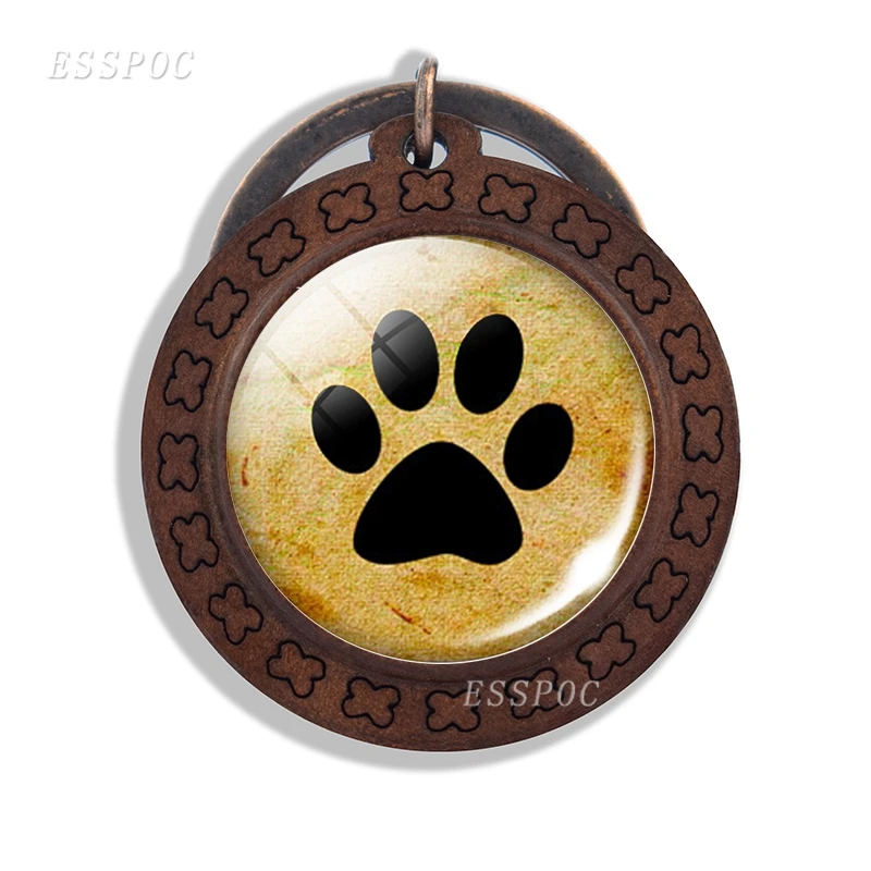 Собачья лапа винтажный брелок милая фото стеклянный купол деревянный сумка