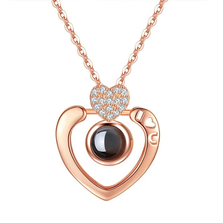 Dropshipping Rose Gold&Silver 100 languages I love you Projection Pendant Necklace Letter Love Memory Wedding Necklace