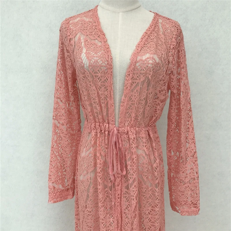 Летнее пляжное платье кимоно кружевное плюс размер туника халат купальный
