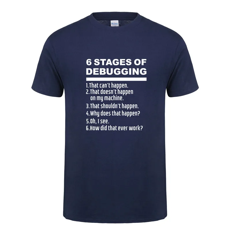 as picture Omnitee 6 стадий отладки футболки топы для мужчин хлопковая рубашка с коротким рукавом мужская ошибка кодирования компьютерная футболка программиста OZ-118 - Цвет: as picture