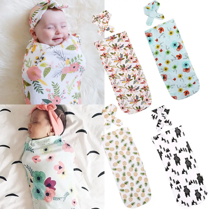 

Pudcoco 2Pcs/Set ! Newborn Fashion Baby Swaddle Blanket Baby Sleeping Swaddle Muslin Wrap Headband