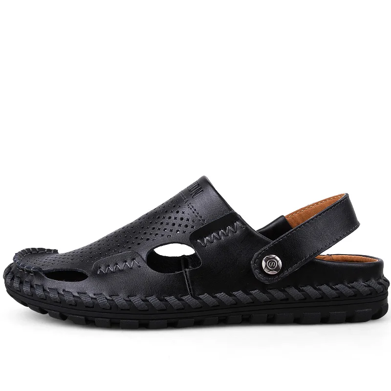 Мужские сандалии из дышащей кожи повседневные кожаные обувь для летнего сезона
