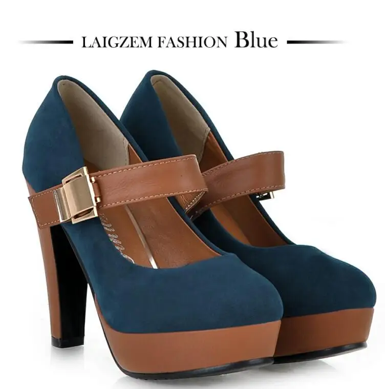 LGZ84 Blue LAIGZEM ЛАИГЗЕМ супер Ёенщин Мэри Джейн Каблуки пряжки ремень толстый каблук насосы мода обувь женщина летняя женская обувь босоножки на каблуке женские босоножки сандали женские ботинки большой размер 4-10.5 - Цвет: LGZ84 Blue