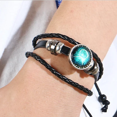 12 созвездий воловья кожа браслет личность винтажный тканый Звездный кожаный |