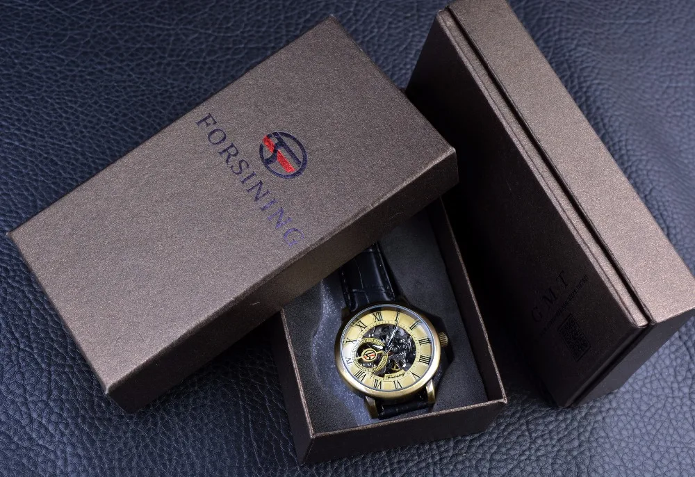 Классические мужские часы-скелетоны Forsining в стиле стимпанк с бронзовым дизайном
