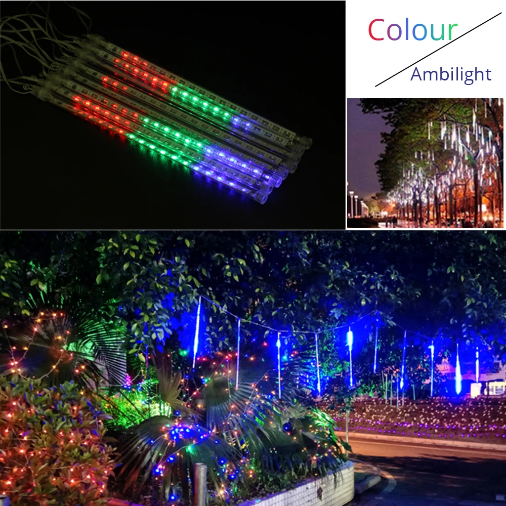 8 шт. 50 см LED Метеоритный дождь труба Светодиодная лампа 240 в + EU/US вилка