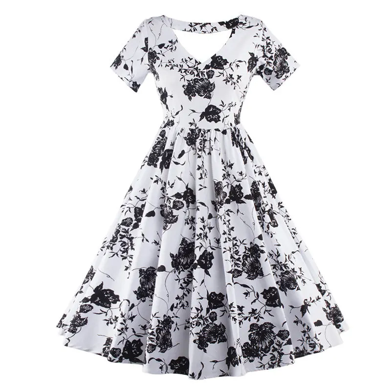 Женщины Летнее Платье 2016 Плюс Размер Цветочные Одеяние Одри Хепберн Ретро Качели