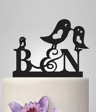 

birds Acrylic wedding Cake Toppers Mr Mrs bride groom custom initials engagement bridal shower party decorations