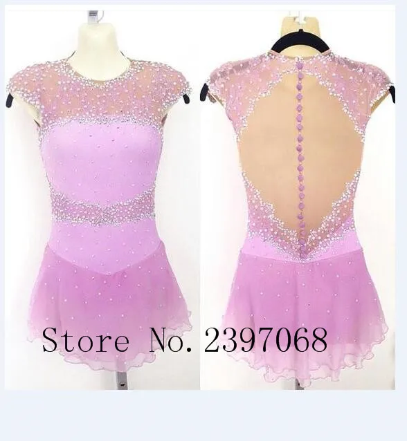 Ice Skating Dresses Girls Competition Figure Skating Dress Custom Crystals Pink Ice Skating Dresses Women Ice Clothes B25