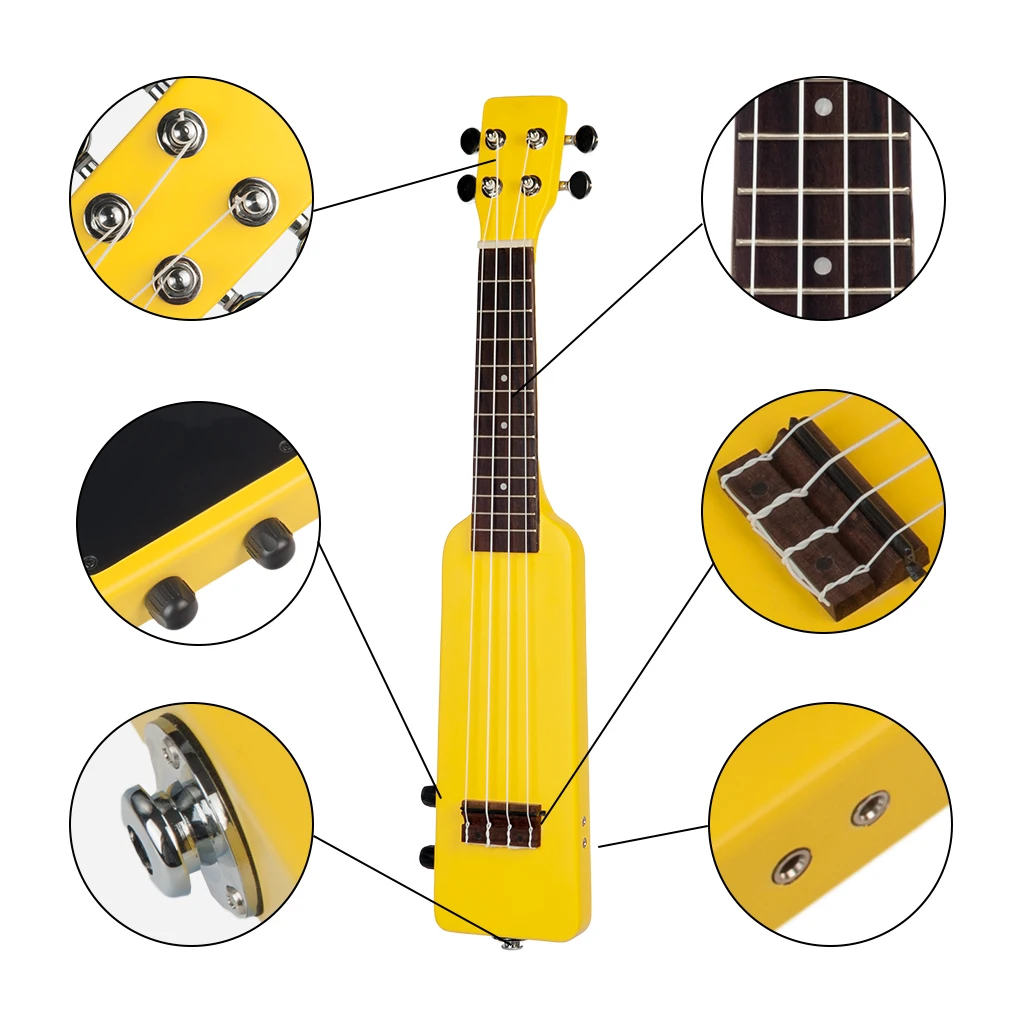 Yellow Soprano Ukulele 21" Electric Ukulele Uke Kit+ Ukulele Tuner NM-86 W/Gig Bag Silent Electric Ukulele New
