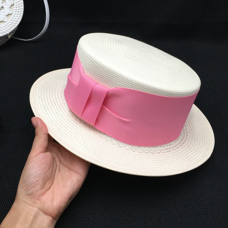

Fedora European and American fashion flat top female three grass breathable and sunbonnet hat sweet temperament sun hat