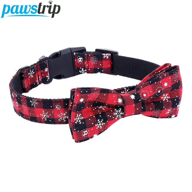 

pawstrip 4 Size Christmas Snow Dog Collar Cute Bow Cat Collar Soft Polyester Cotton Adjustable Pet Collar For Small Large Dogs