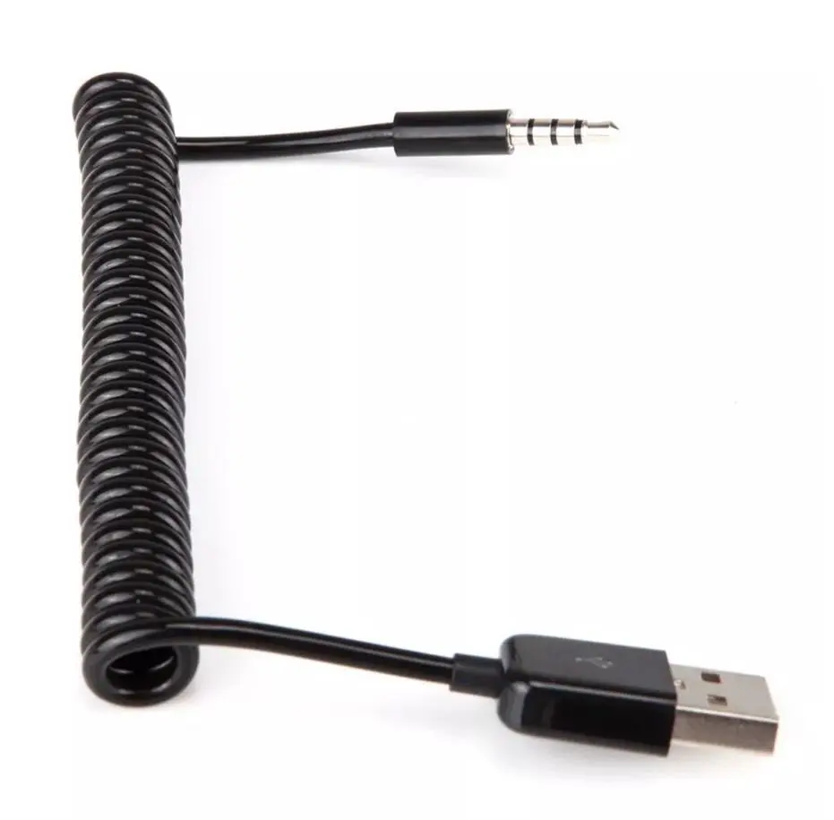1 м 3 фута Спиральный кабель USB A штекер 5 мм 4 полюсный разъем Премиум Удлинительный