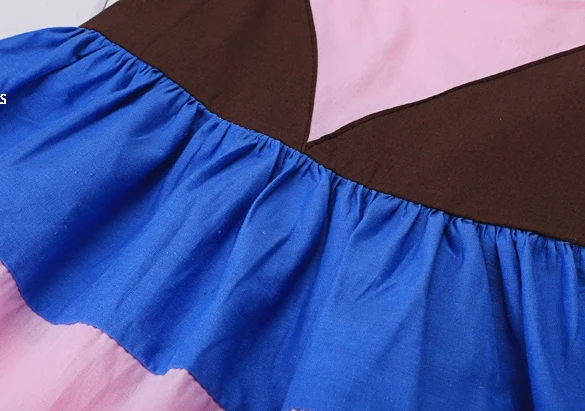 Summer Children Girls V-Neck Sundress Sleeveless Splice High Waist Pleated Dress | Детская одежда и обувь