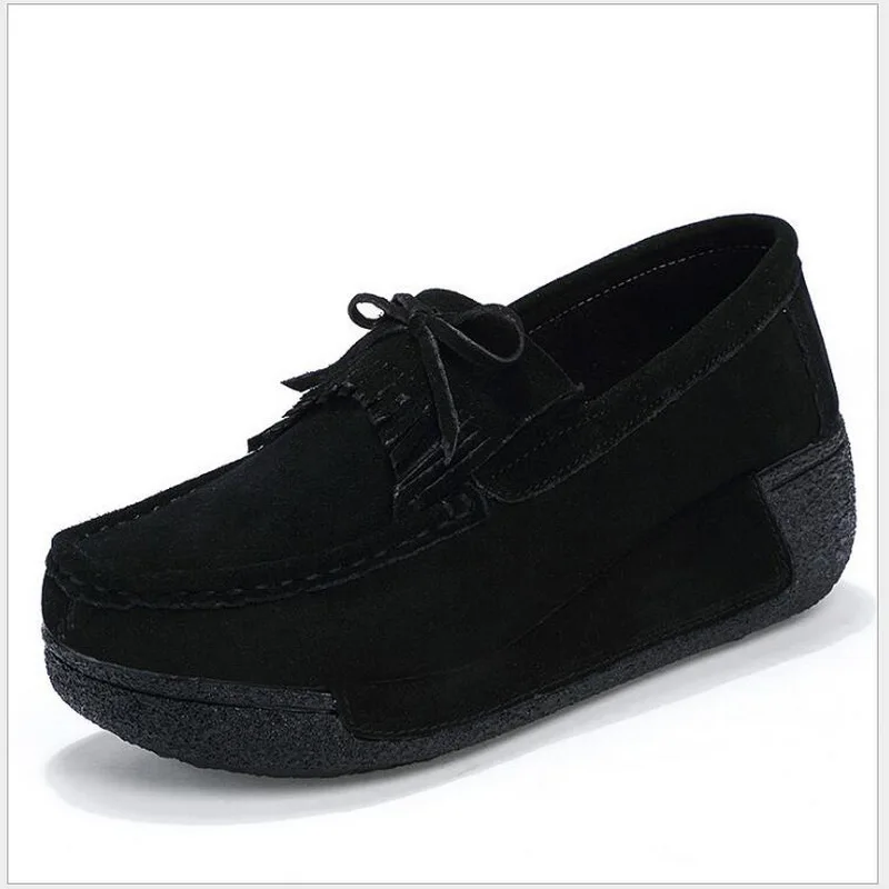 2021 Autumn Winter Women Shoes Ballet Cow Suede Leather Flat Platform Woman Casual Shoes Slip On Women's Loafers Moccasins Shoe