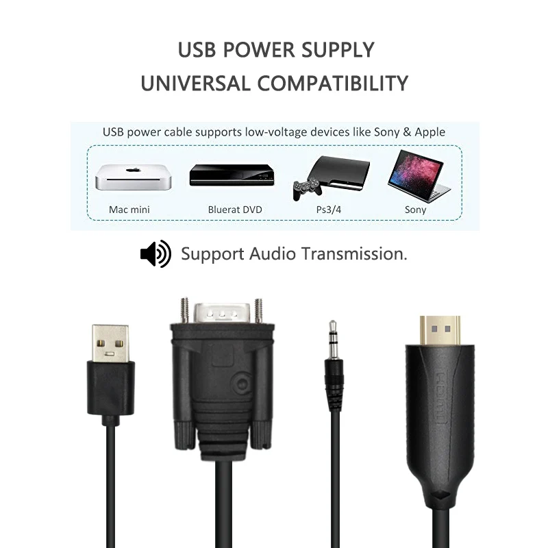 VGA мужчина к HDMI Мужской адаптер конвертер кабель с 3 5 мм аудио выход 1080P для ПК