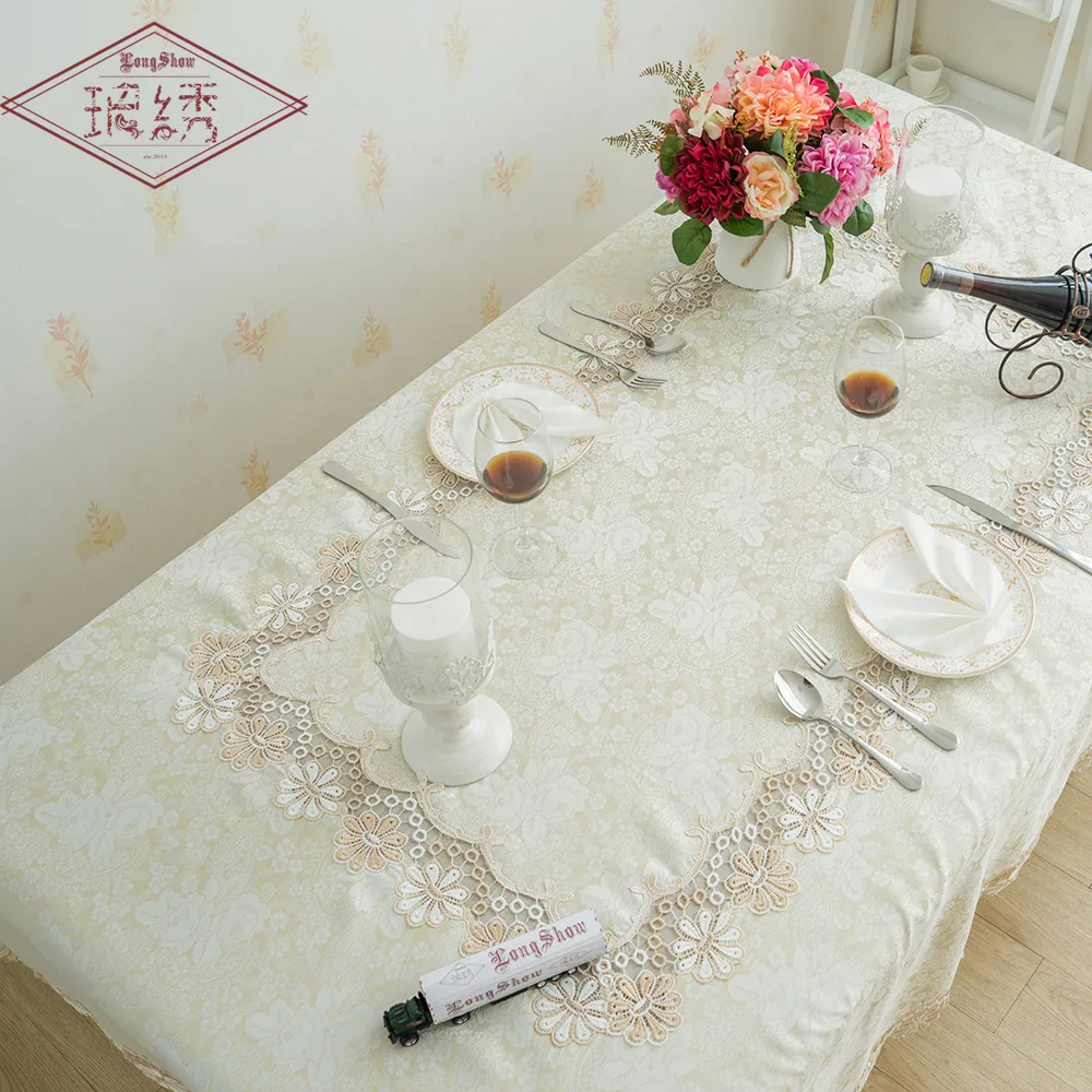 Цветочная бежевая кружевная скатерть свадебное украшение покрытие стола