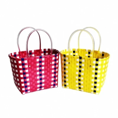 Пластиковая плетеная корзина для хранения портативная модная покупок домашних