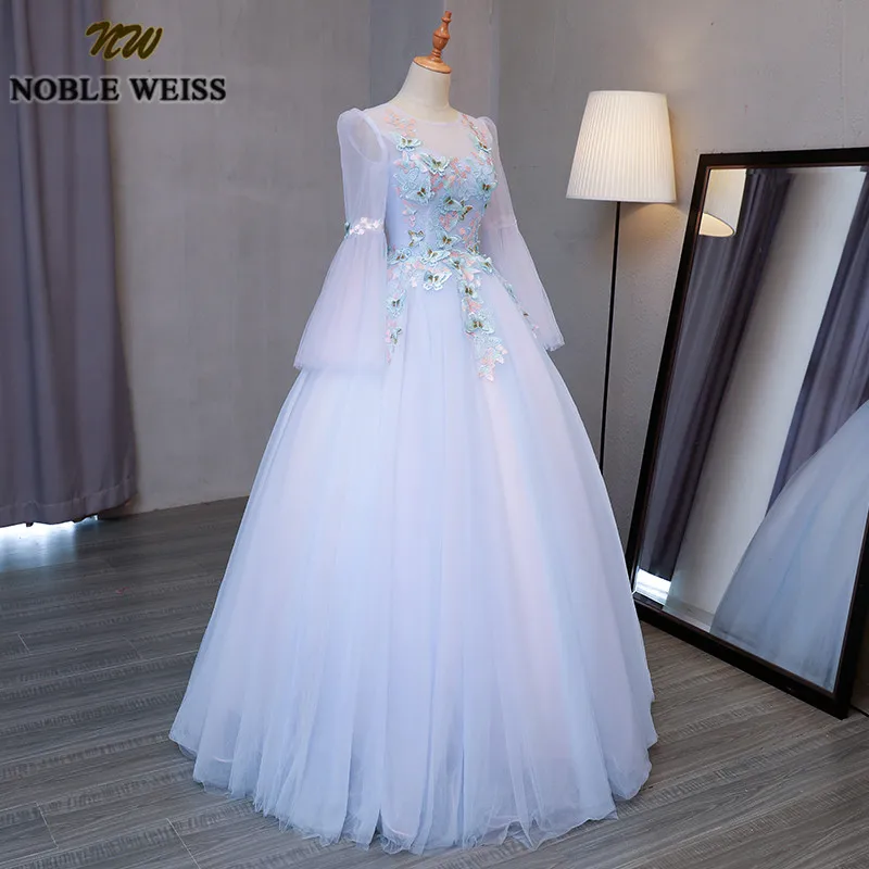 Благородный WEISS бальное платье Бальные платья с длинными рукавами Vestidos De 15 Anos