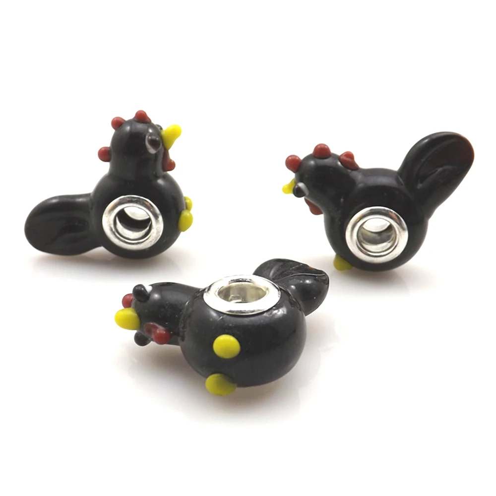 

24pcs/lot Black Chicken Shape Big Hole Charm Beads For DIY Animal Shape Beads