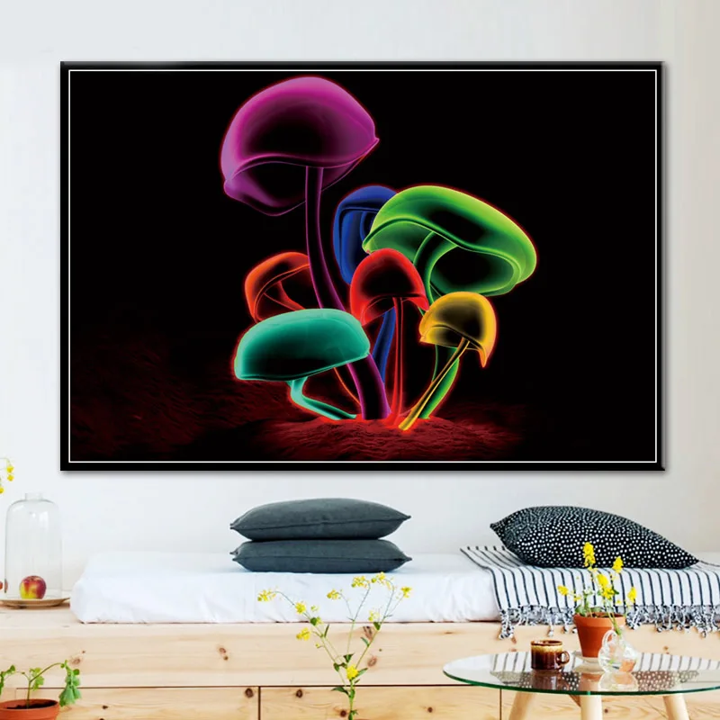 Гриб волшебный черный свет картина маслом психоделическая Футболка постер