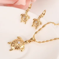 african gold pendant necklace earring set women party gift animal png white crystal cz tortoise charms girls fine jewelry gift